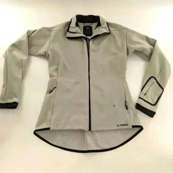 Adidas Terrex Jacket Light Gray Climaheat Ultimate Fleece Womens Size M flawed - Picture 1 of 8